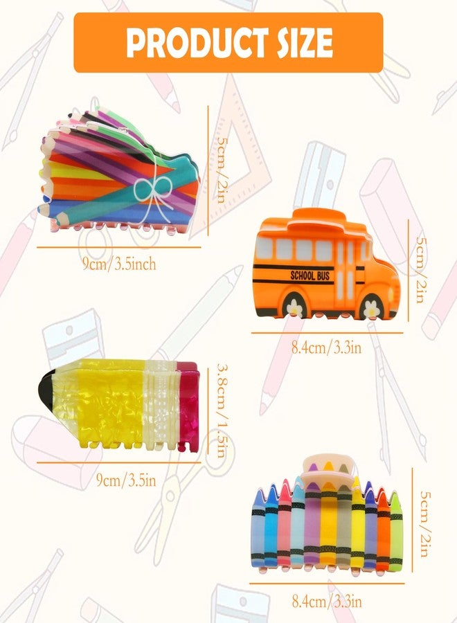 CYUXING 4Pcs Cartoon Pencil Car Hairpin, Teacher Claw Clips Supplies Teacher Accessories for Women, Personal Claw Clops Supplies Suitable for Medium to Long Hair - Image 2
